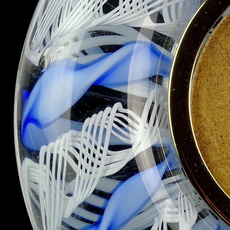 Murano Blue White Net Ribbons Italian Art Glass Decorative Desk Picture