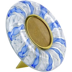 Murano Blue White Net Ribbons Italian Art Glass Decorative Desk Picture Frame