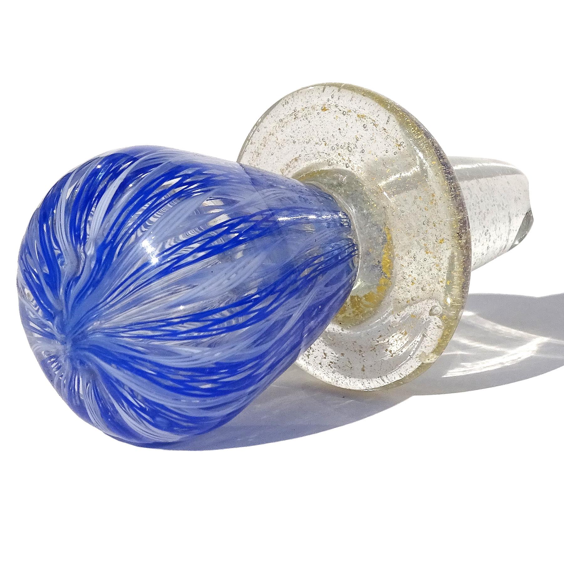 Murano Blue White Zanfirico Ribbons Italian Art Glass Decanter Shot Glasses Set For Sale 2