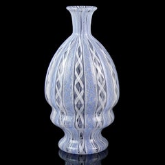 Florero de Murano Azul Blanco Zanfirico Cintas de Vidrio Artístico Italiano