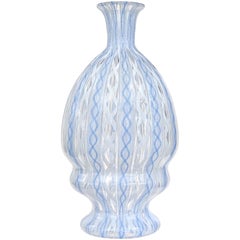 Murano Blue White Zanfirico Ribbons Italian Art Glass Specimen Flower Vase