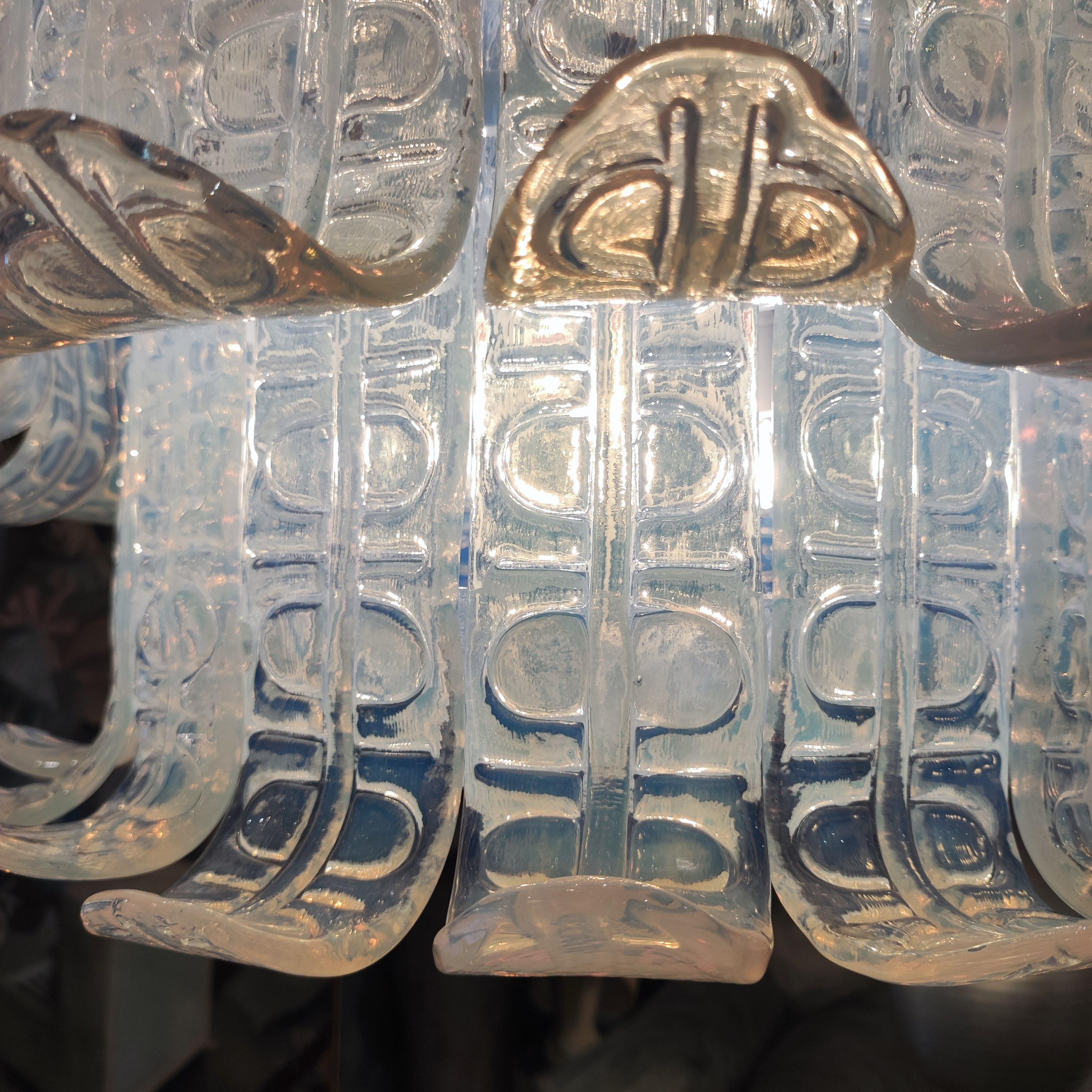 20th Century Murano Bluish Opalescent Glass Chandelier For Sale