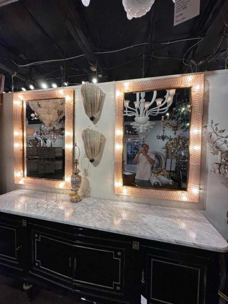 Murano Blush Glass Light-Up Mirrors In Good Condition For Sale In Dallas, TX