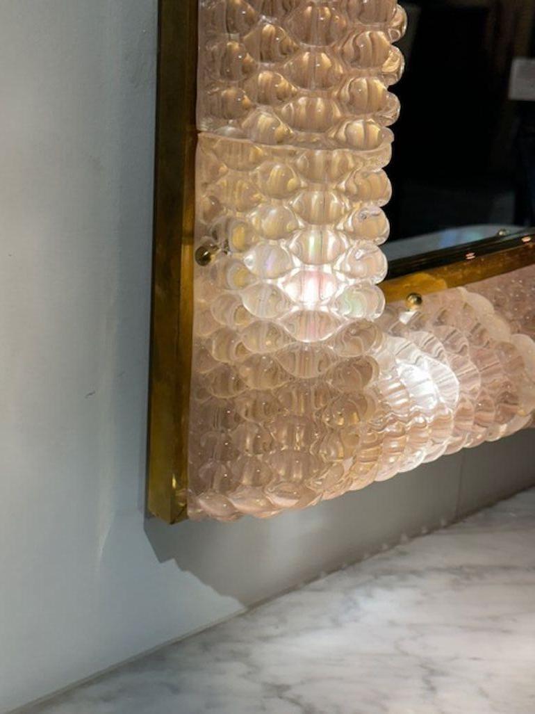 Brass Murano Blush Glass Light-Up Mirrors For Sale