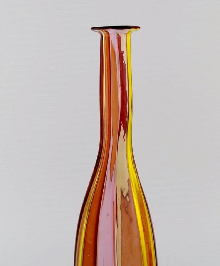 Murano Bottle / Vase in Mouth Blown Art Glass, Polychrome Striped Design, 1960s In Excellent Condition For Sale In Copenhagen, DK