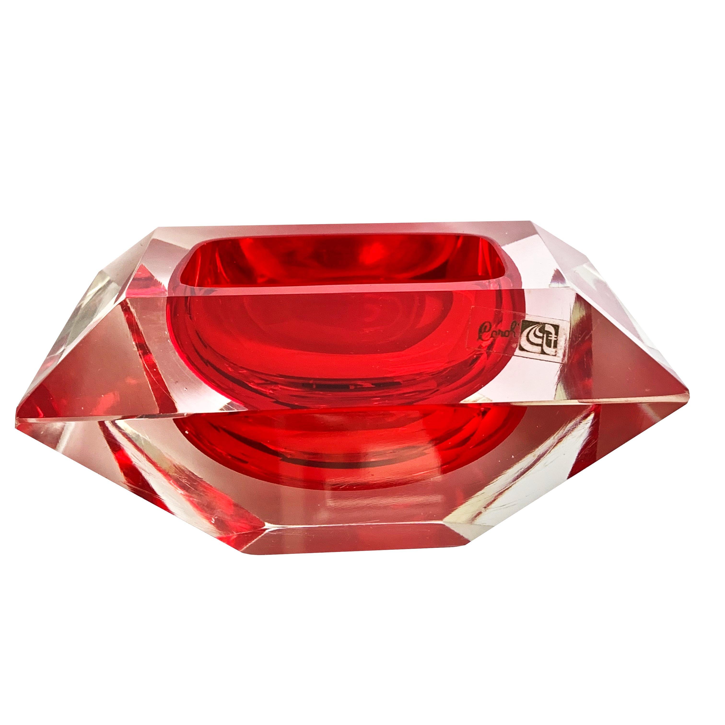 Murano bowl, Flavio Poli, submerged glass. Cut and ruby ​​color, Italy, 50s For Sale 3