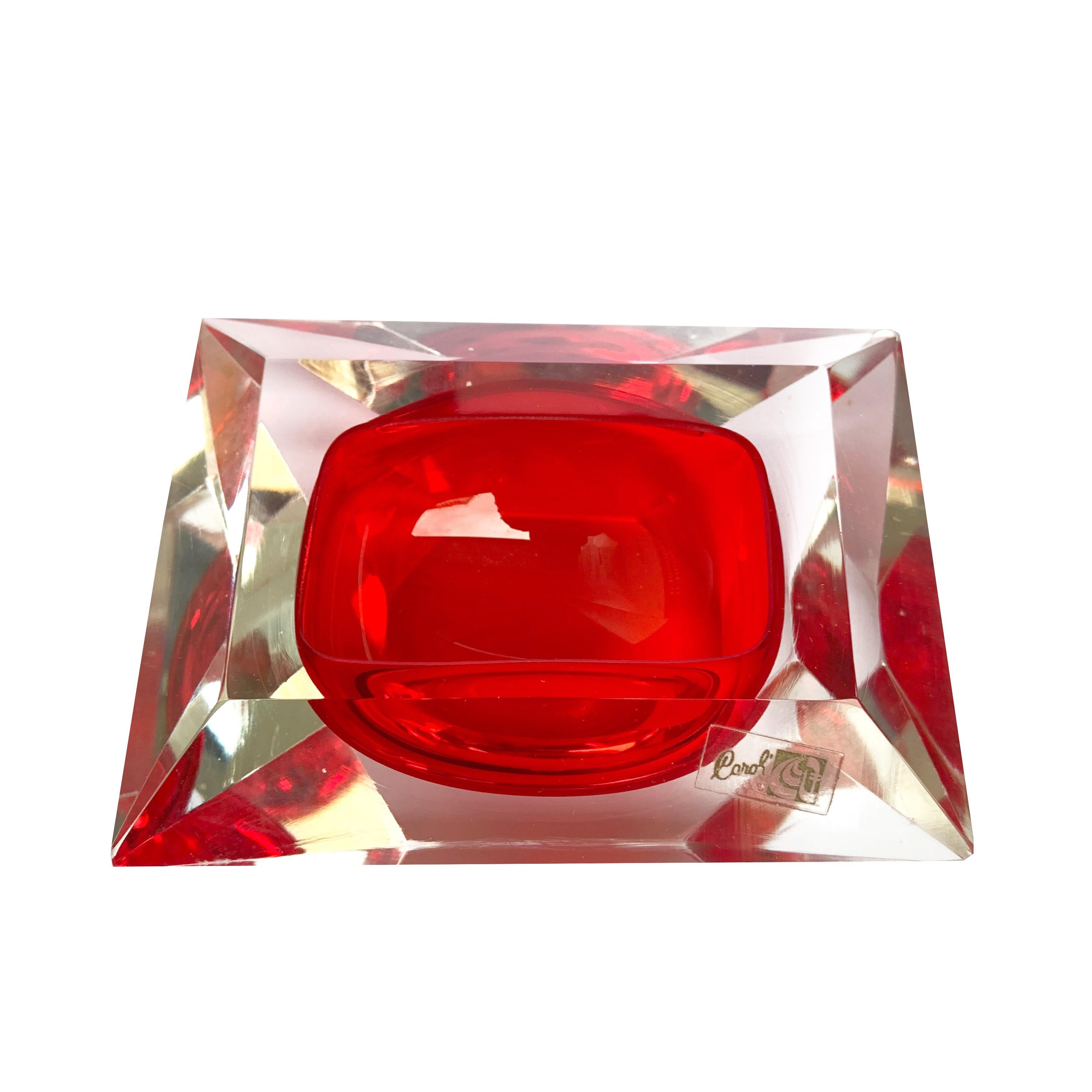 Murano bowl, Flavio Poli, submerged glass. Cut and ruby ​​color, Italy, 50s For Sale 5