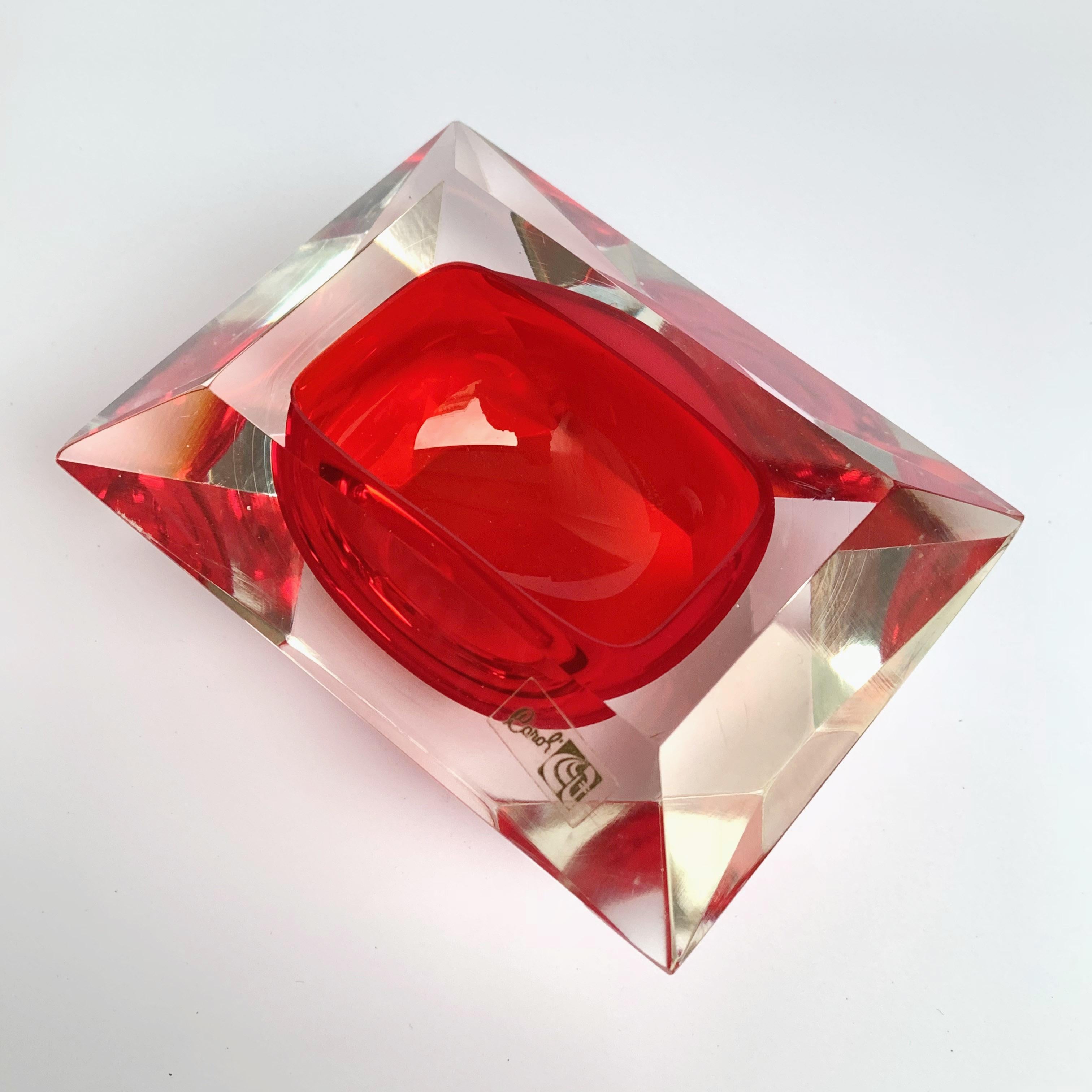 Murano bowl, Flavio Poli, submerged glass. Cut and ruby ​​color, Italy, 50s For Sale 6