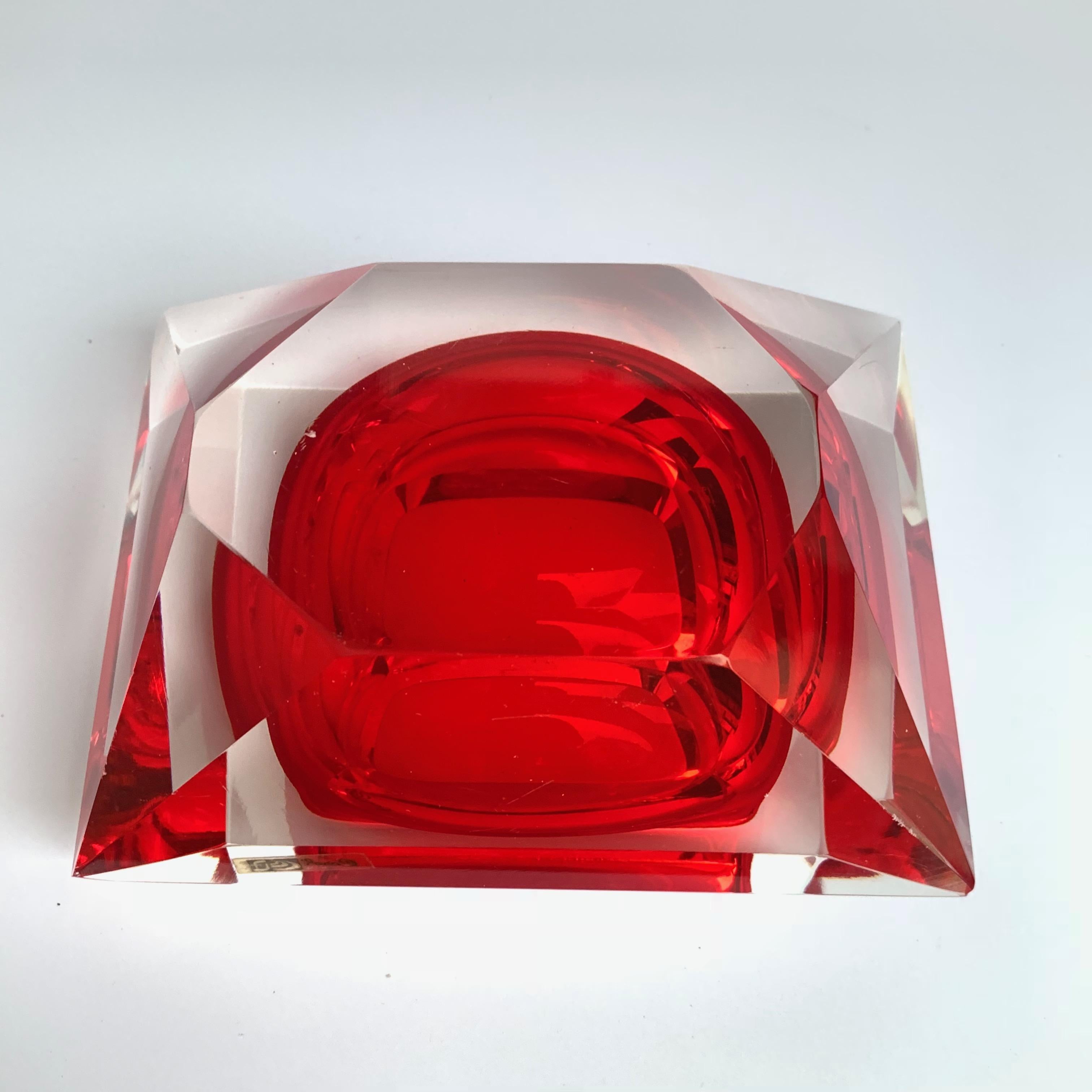 Murano bowl, Flavio Poli, submerged glass. Cut and ruby ​​color, Italy, 50s For Sale 7