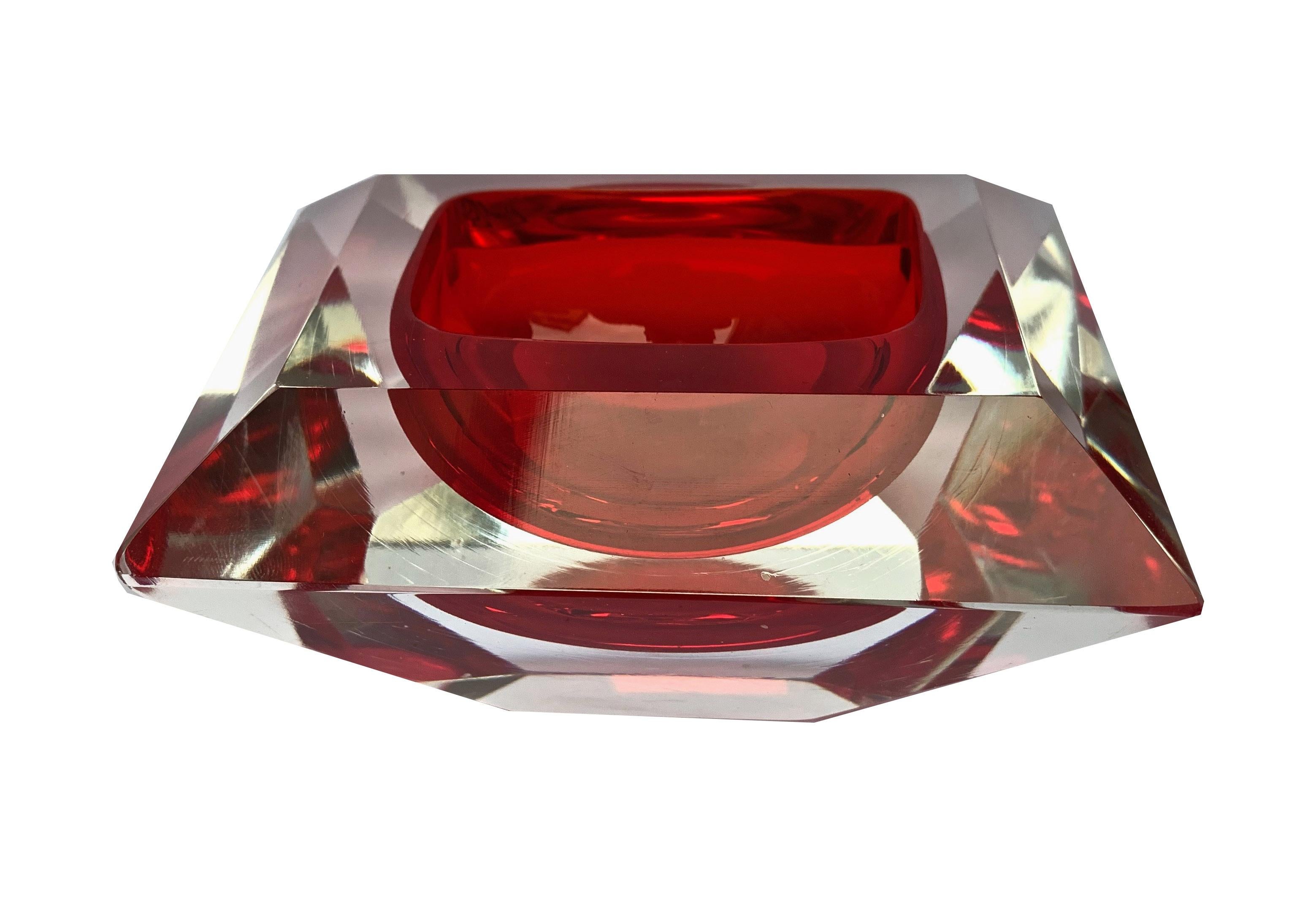 Murano bowl, Flavio Poli, submerged glass. Cut and ruby ​​color, Italy, 50s For Sale 8