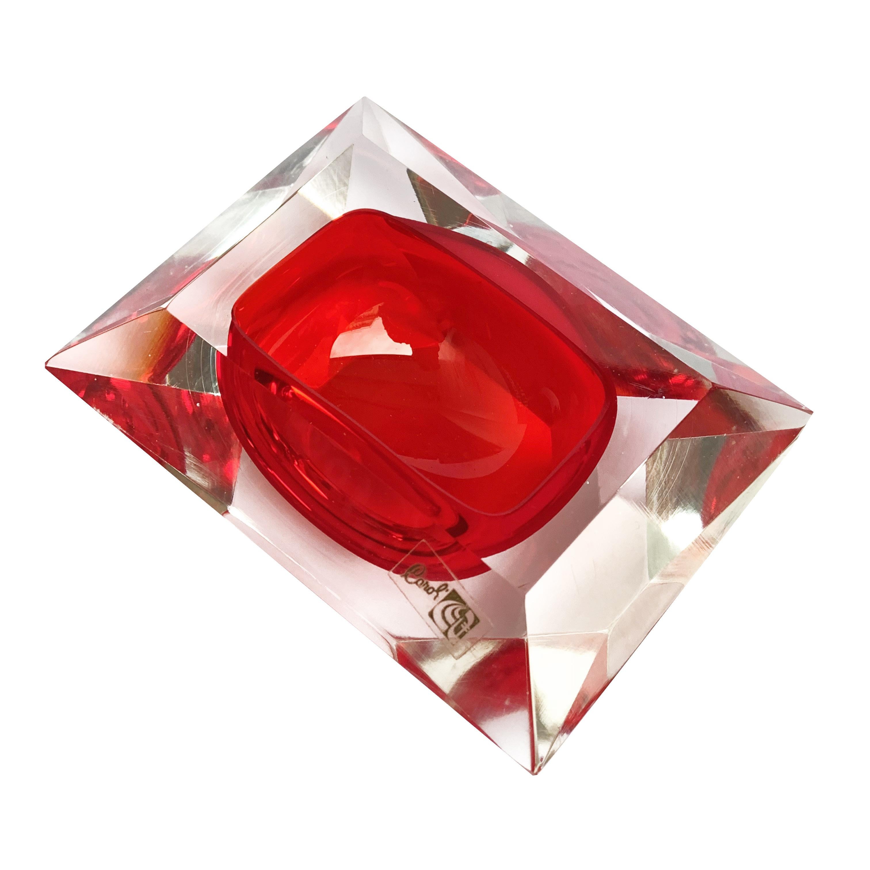 Murano bowl, Flavio Poli, submerged glass. Cut and ruby ​​color, Italy, 50s For Sale 9