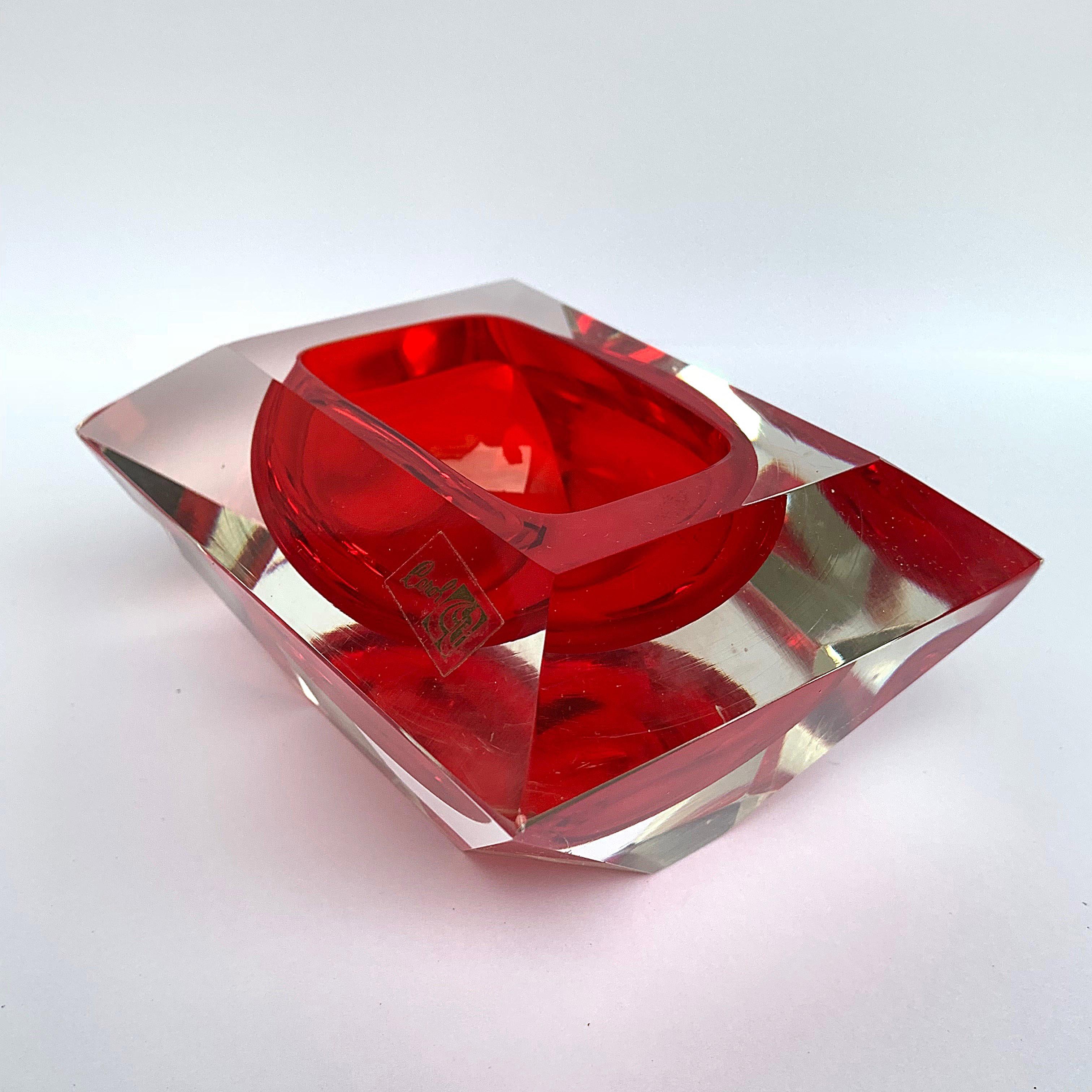 Murano bowl, Flavio Poli, submerged glass. Cut and ruby ​​color, Italy, 50s In Good Condition For Sale In Roma, IT