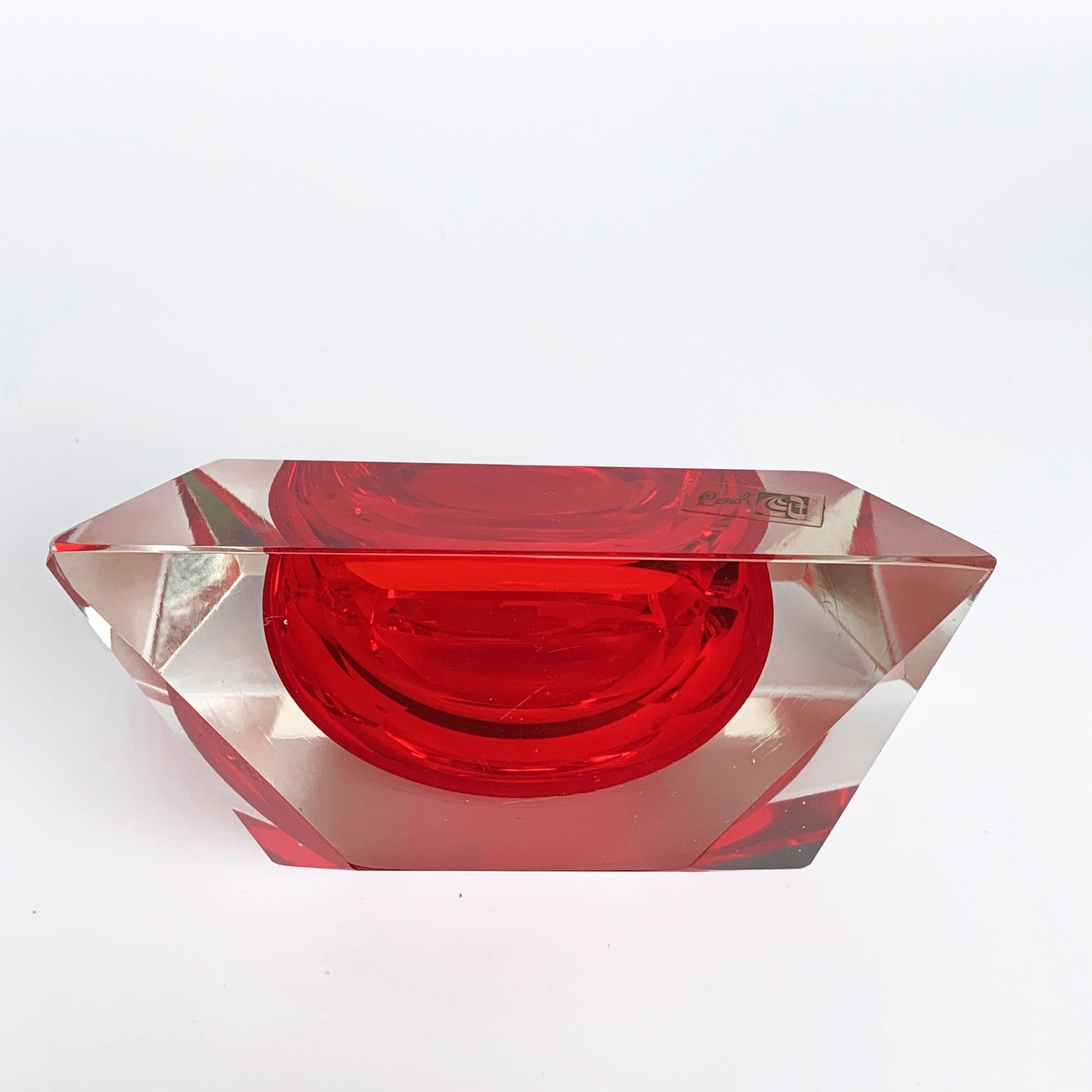 Murano bowl, Flavio Poli, submerged glass. Cut and ruby ​​color, Italy, 50s For Sale 1