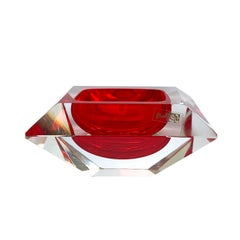 Vintage Murano bowl, Flavio Poli, submerged glass. Cut and ruby ​​color, Italy, 50s