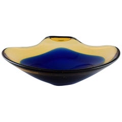 Murano Bowl in Blue and Smoke Colored Mouth-Blown Art Glass, Italian Design