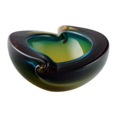 Murano Bowl in Blue-Green and Yellow Mouth Blown Art Glass, 1960s