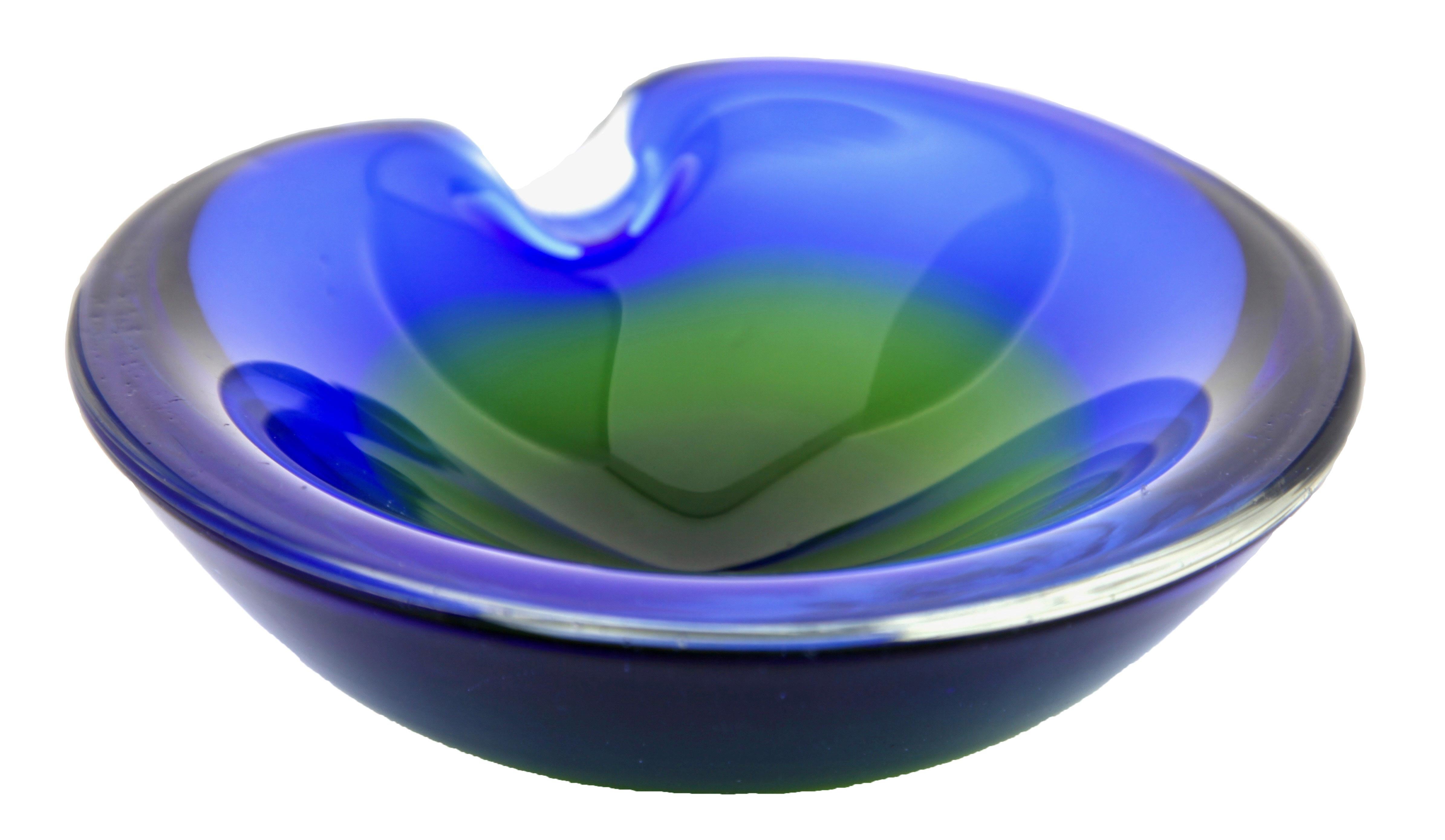 Hand-Crafted Murano Bowl in Cobalt Blue Mouth Blown Art Glass, Italian Design, 1960s
