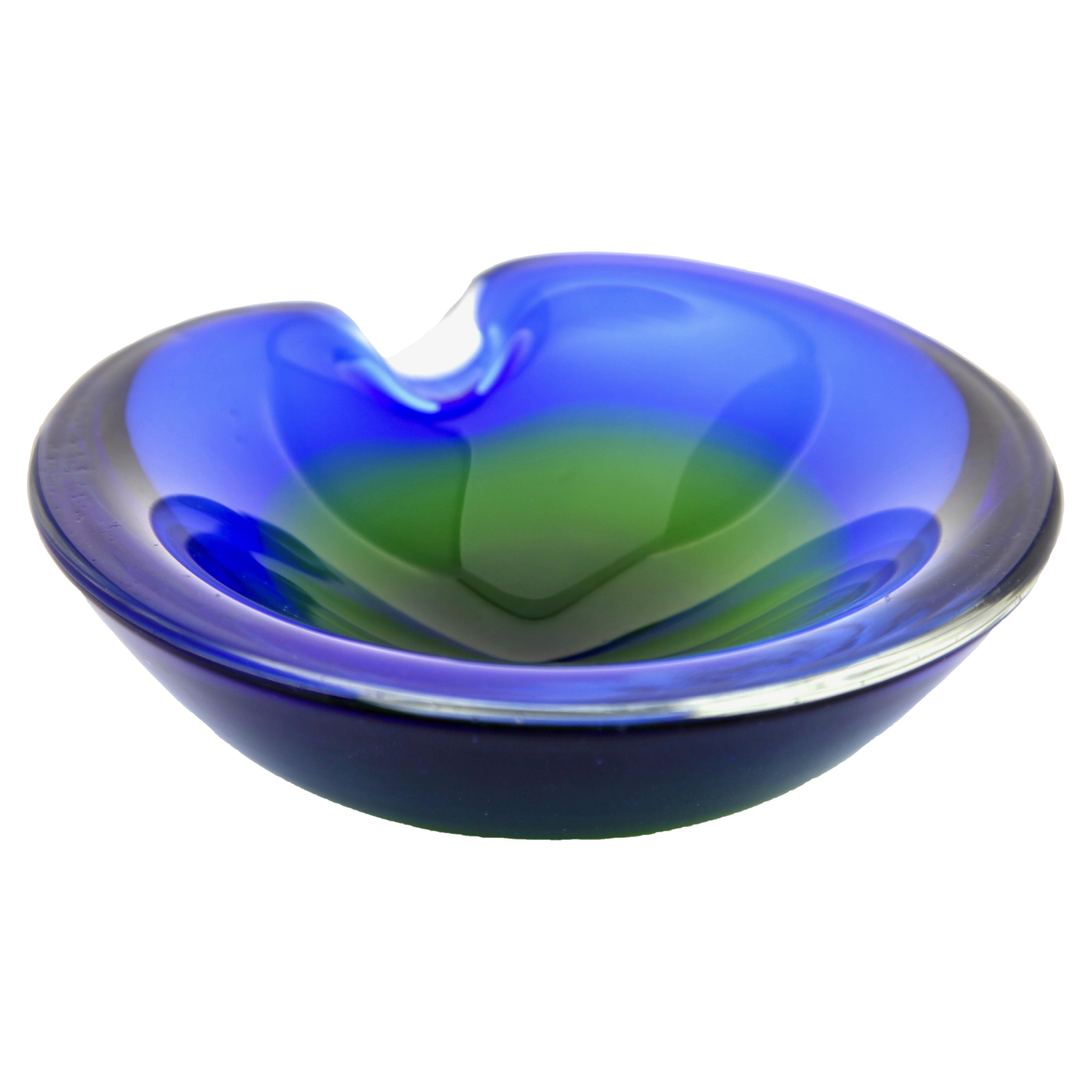 Murano Bowl in Cobalt Blue Mouth Blown Art Glass, Italian Design, 1960s