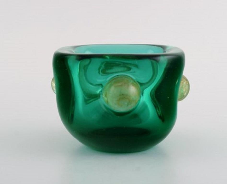 Italian Murano Bowl in Green and Gold-Colored Mouth-Blown Art Glass, 1960s