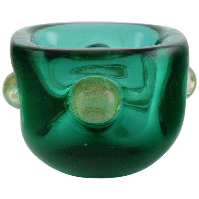 Murano Bowl in Green and Gold-Colored Mouth-Blown Art Glass, 1960s