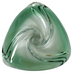 Vintage Murano Bowl in Green Mouth-Blown Art Glass, Curved Design, Italy, 1980s