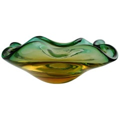 Murano Bowl in Greenish Mouth Blown Art Glass, Italian Design, 1960s