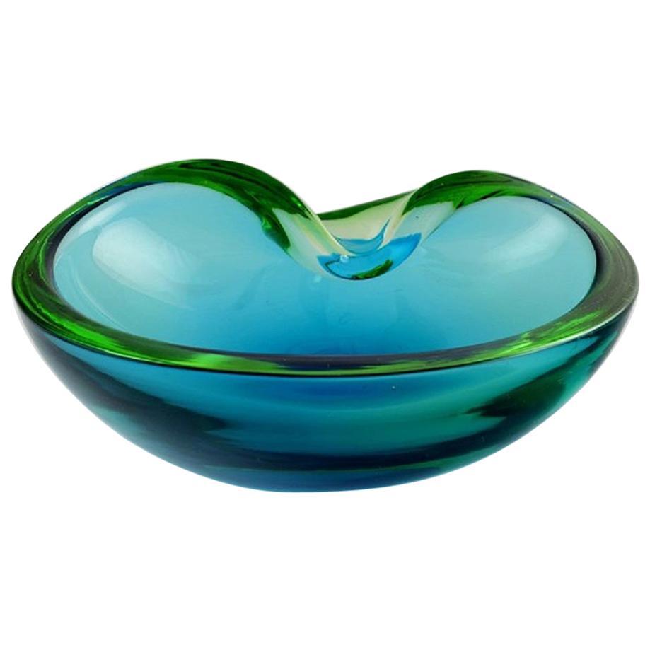 Murano Bowl in Light Blue Mouth Blown Art Glass, Italian Design, 1960s