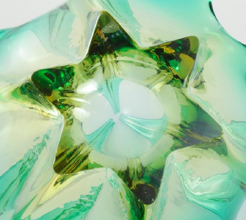 Mid-20th Century Murano Bowl in Mouth-Blown Art Glass, Green and Yellow Shades, 1960s For Sale