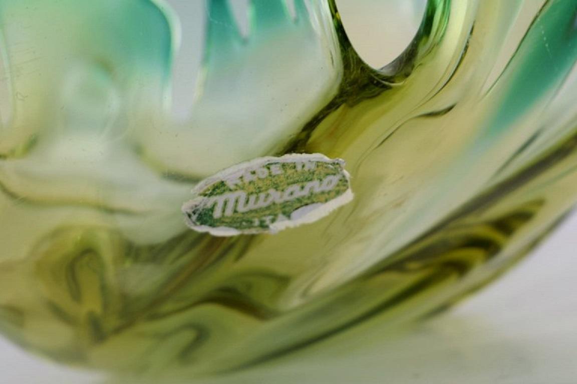Murano Bowl in Mouth Blown Art Glass, Green and Yellow Shades, 1960s 1