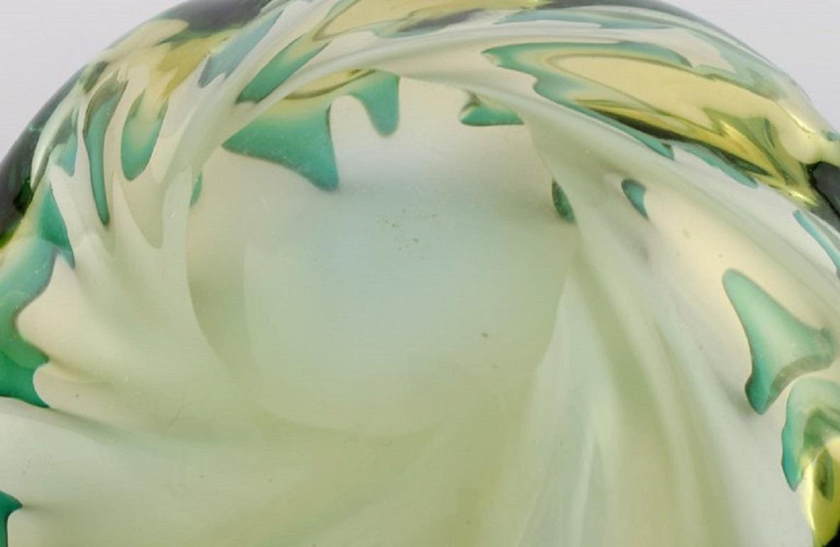 Murano Bowl in Mouth Blown Art Glass, Green and Yellow Shades, 1960s 2