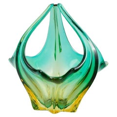 Bol en verre d'art de Murano soufflé à la bouche, abat-jour vert et jaune, années 1960