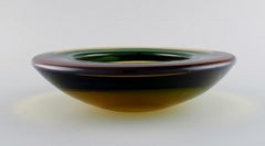 Murano Bowl in Mouth-Blown Art Glass in Amber and Green-Yellow Shades, 1960s