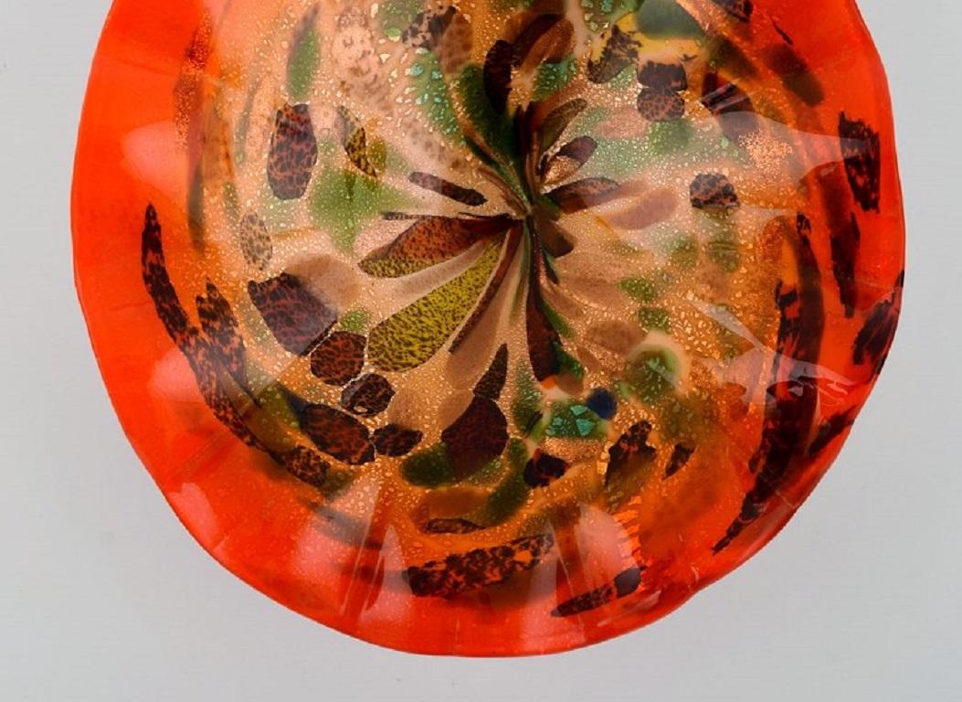 Mid-Century Modern Murano Bowl in Polychrome Mouth Blown Art Glass, Orange Background For Sale