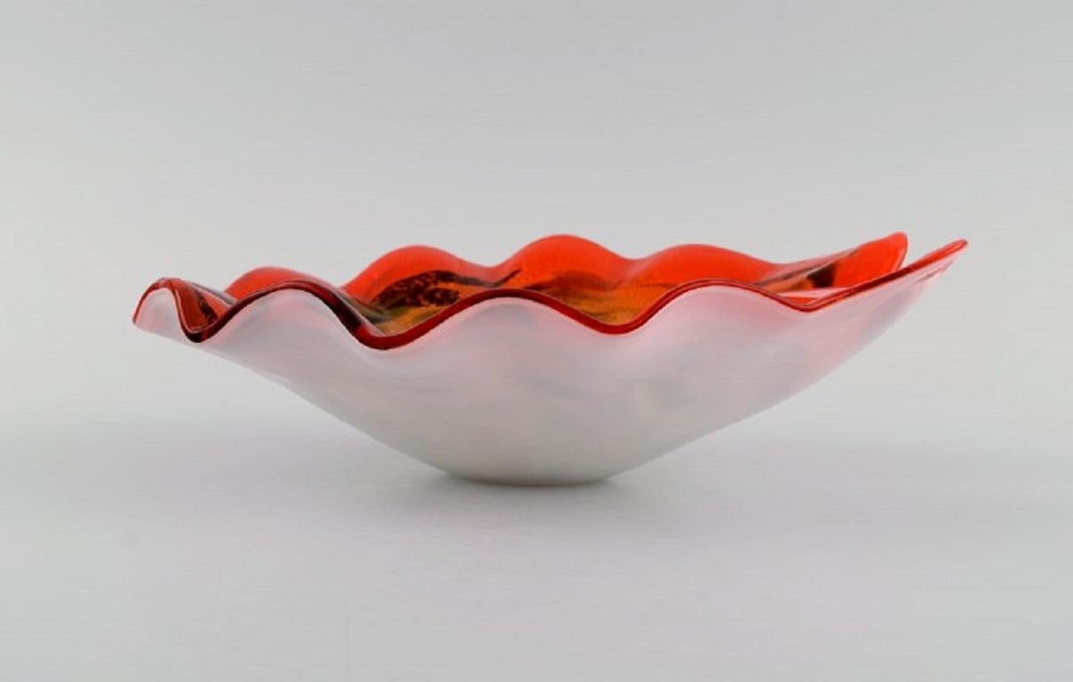 Murano Bowl in Polychrome Mouth Blown Art Glass, Orange Background In Excellent Condition For Sale In Copenhagen, DK