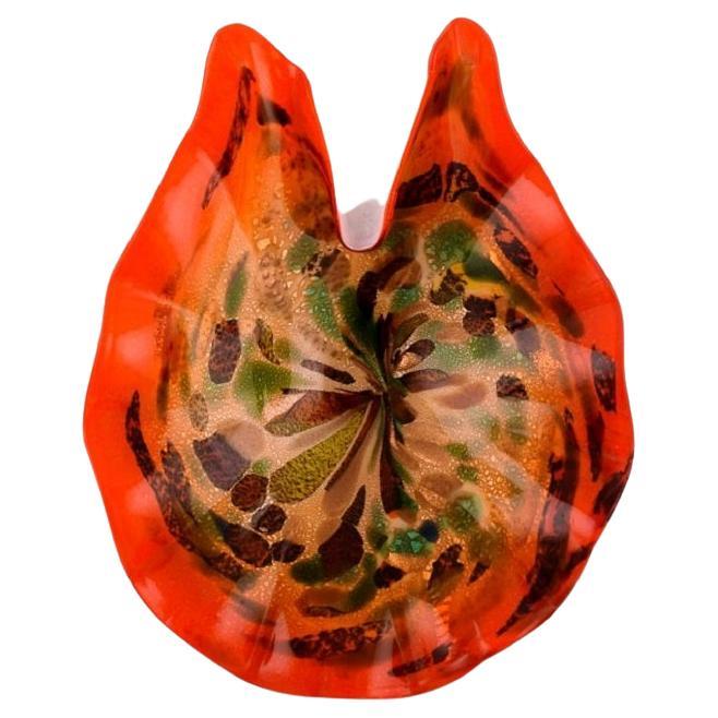 Murano Bowl in Polychrome Mouth Blown Art Glass, Orange Background For Sale