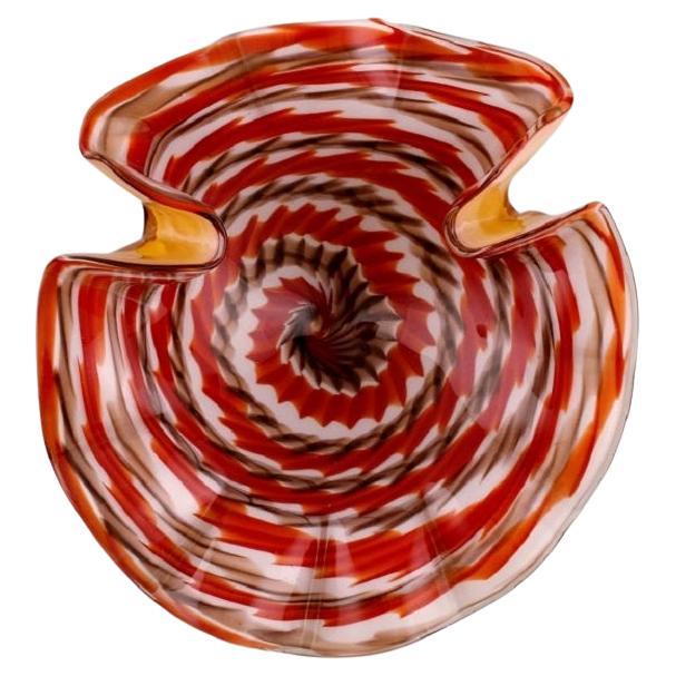 Murano bowl in polychrome mouth blown art glass. Spiral decoration. For Sale