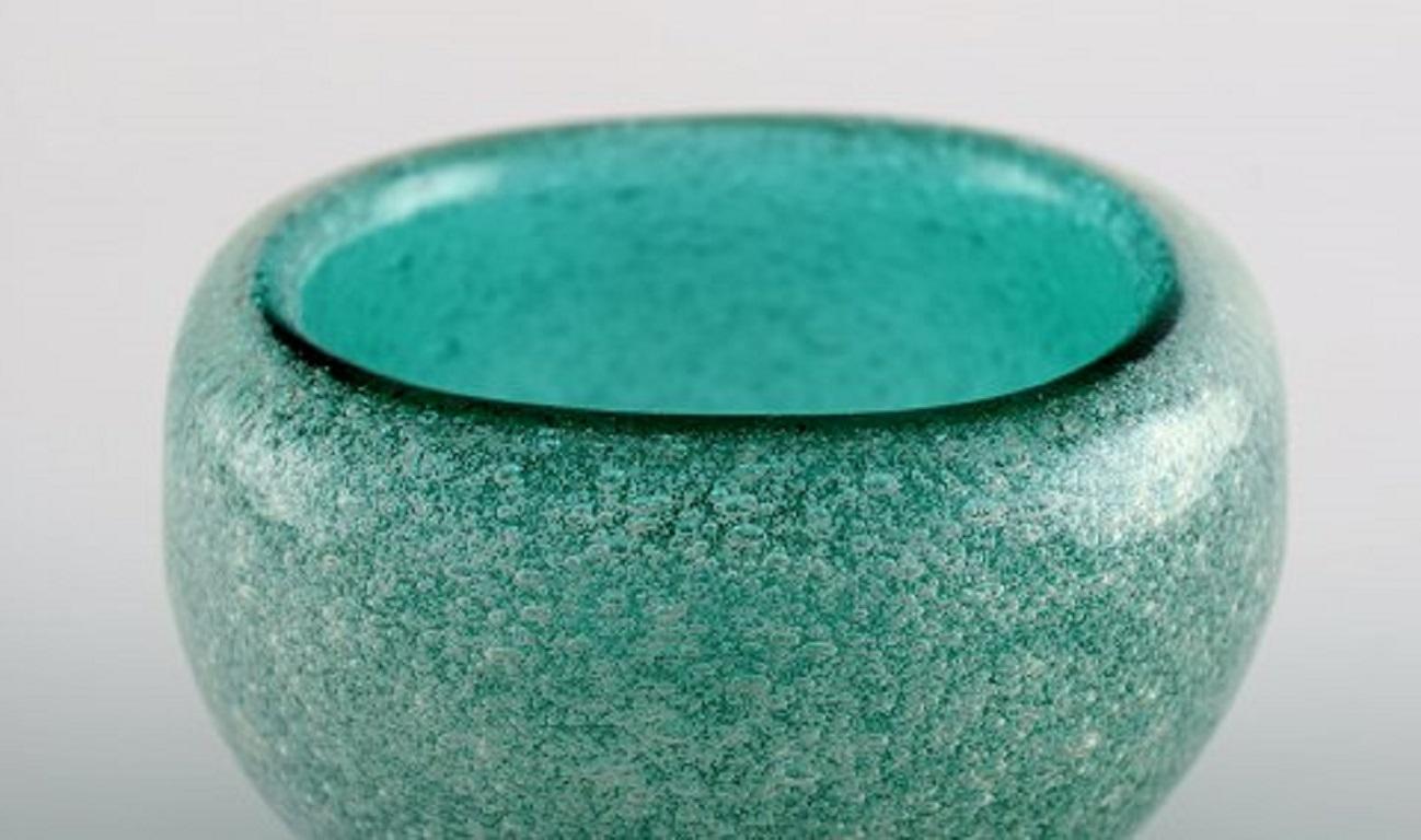 Italian Murano Bowl in Turquoise Mouth Blown Art Glass with Inlaid Bubbles