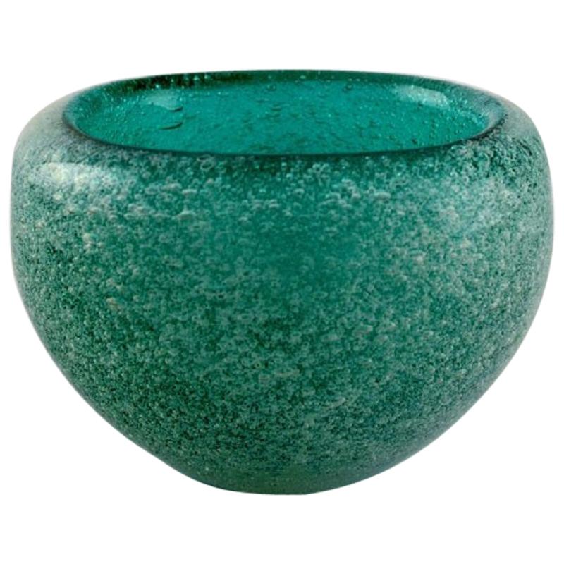 Murano Bowl in Turquoise Mouth Blown Art Glass with Inlaid Bubbles