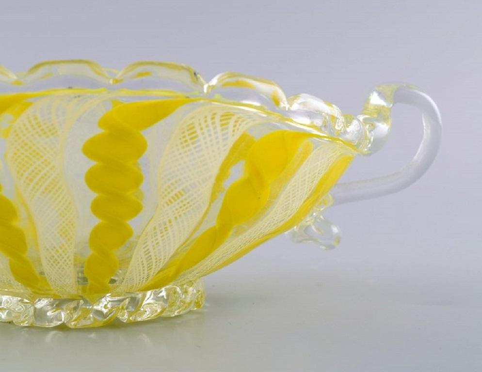 Mid-20th Century Murano Bowl with Handles in Mouth-Blown Art Glass, 1960s For Sale