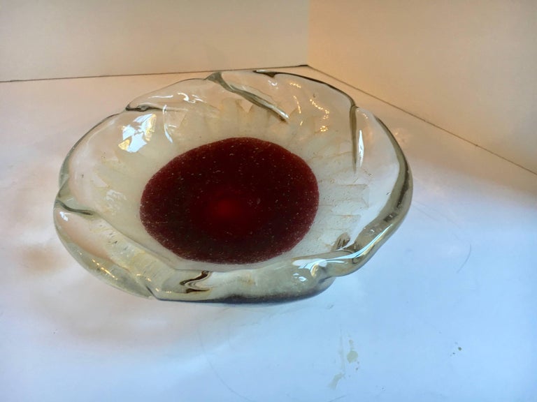 Italian Murano Bowl with Red and Gold Accents For Sale
