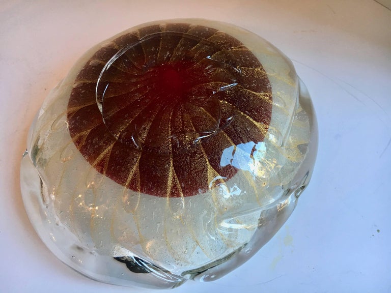 Hand-Crafted Murano Bowl with Red and Gold Accents For Sale