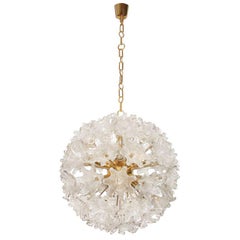 Murano Brass and Glass Flower Ball Chandelier