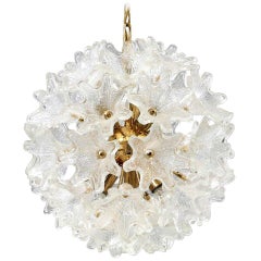 Murano Brass and Glass Flower Ball Chandelier