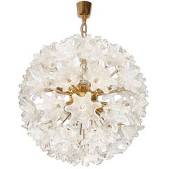 Murano Brass and Glass Flower Ball Chandelier