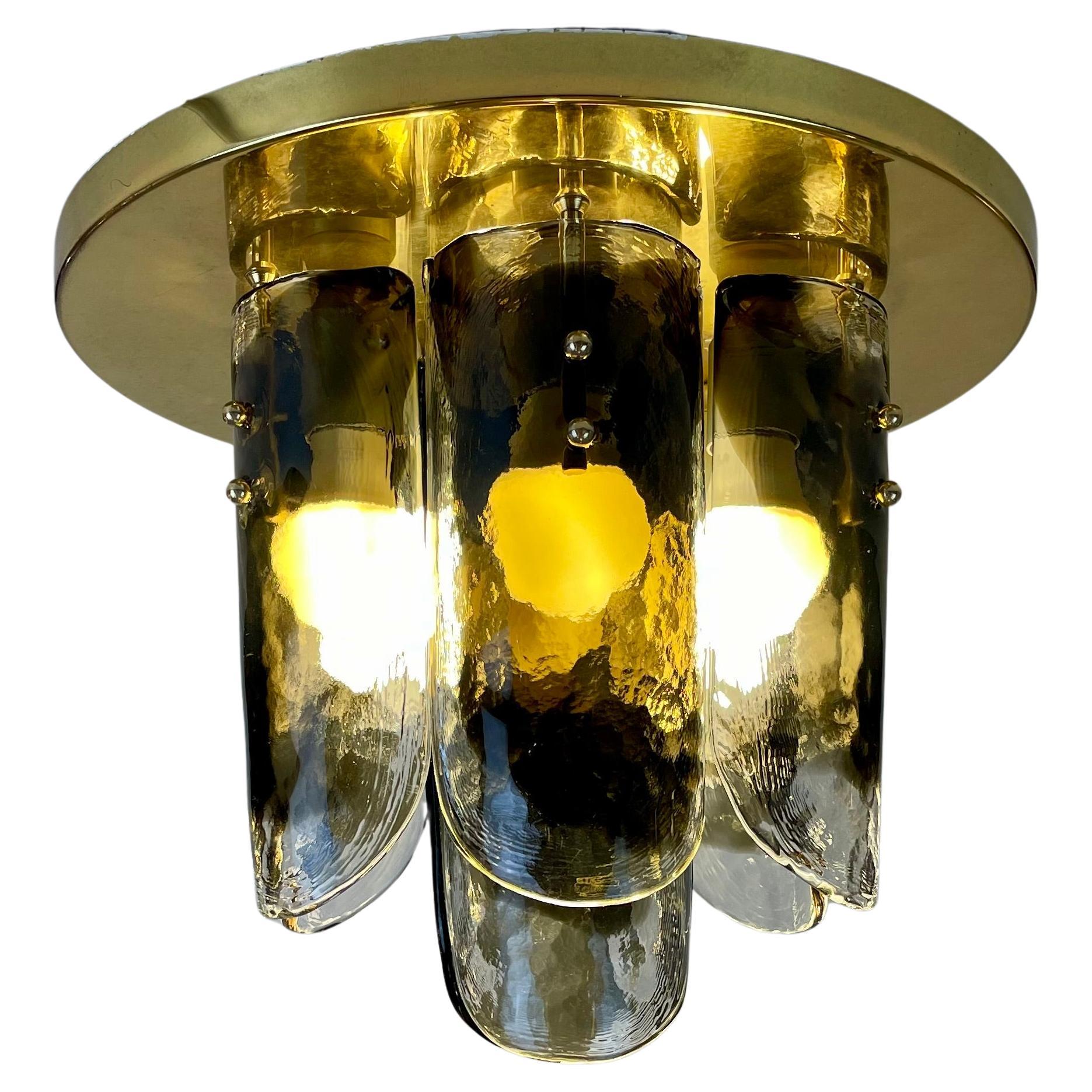 Murano & Brass Ceiling Lamp by J.T. Kalmar, Austria, 1960s For Sale