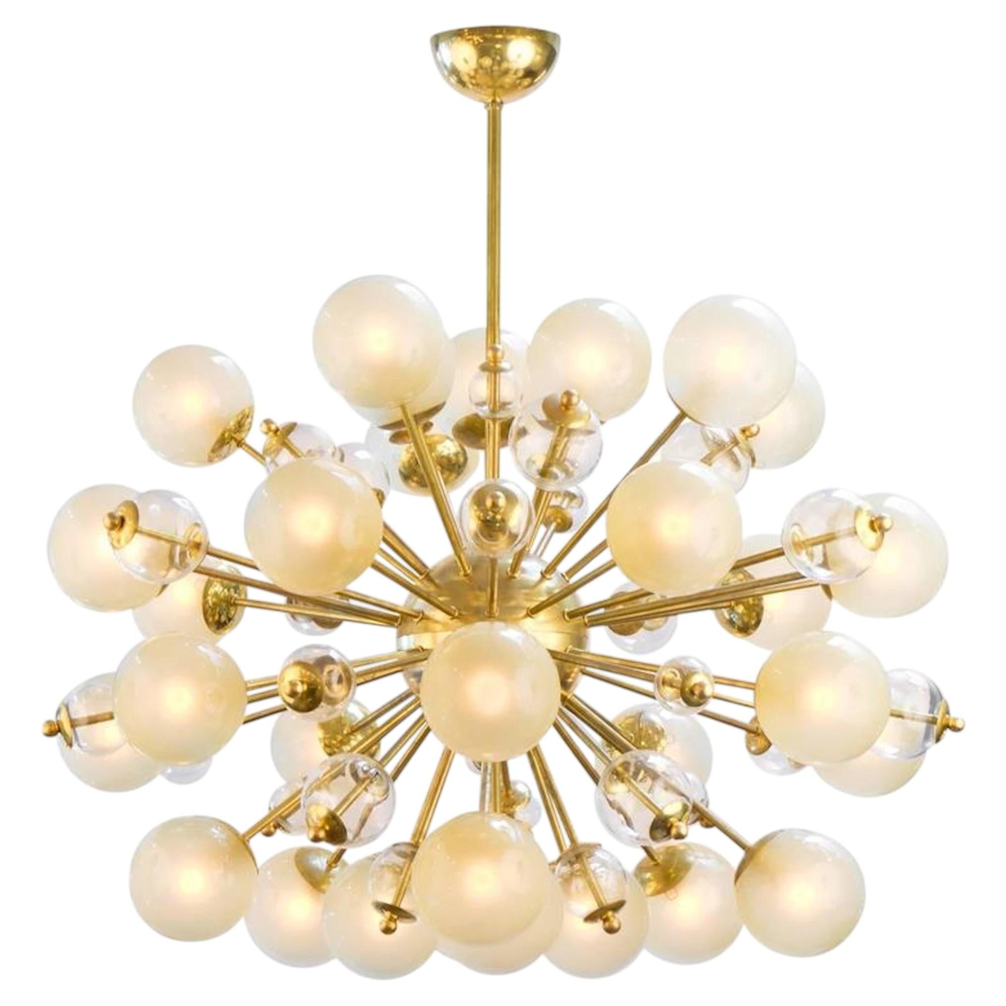 Murano Messing Sputnik Kronleuchter mit Champagner Kugeln