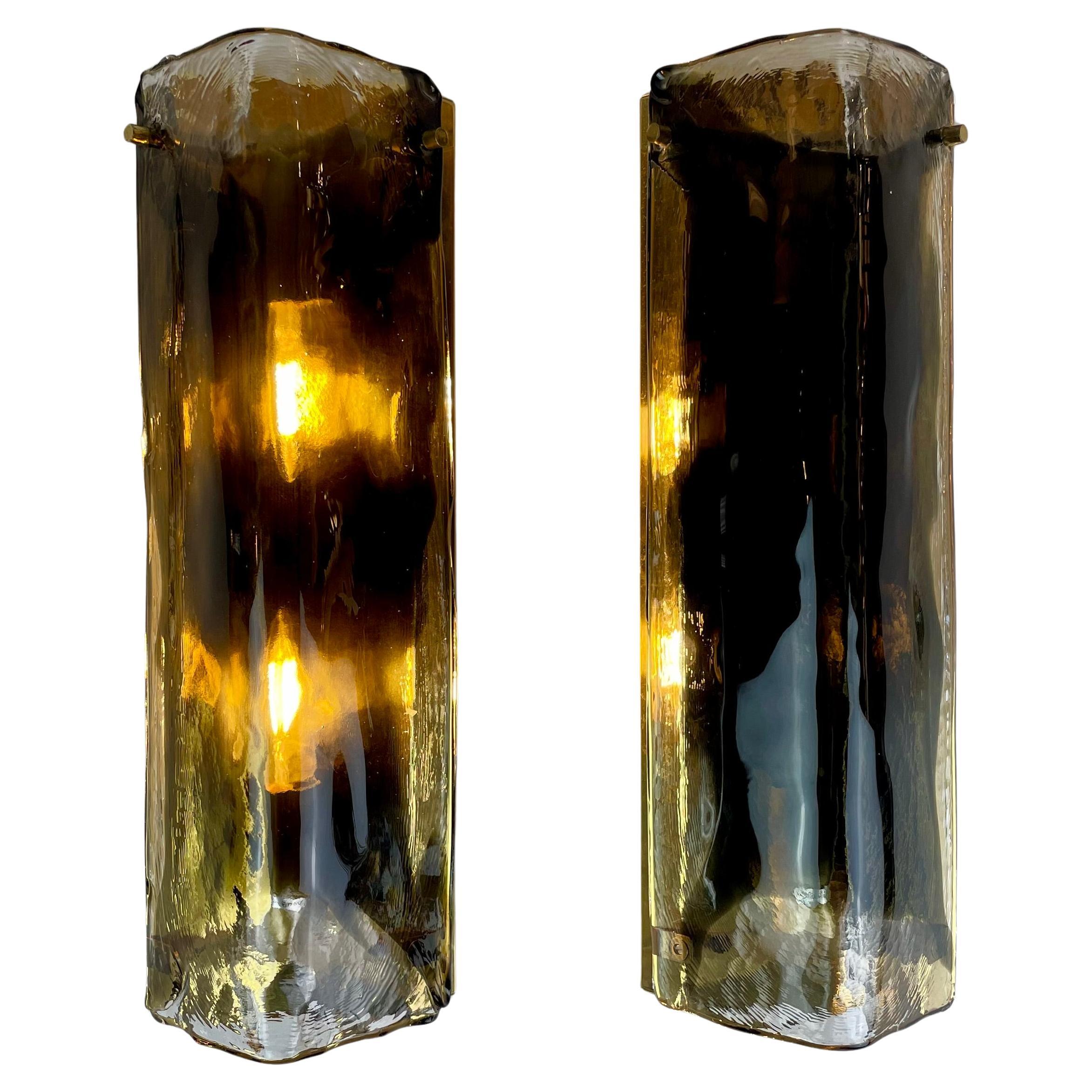 Murano & Brass Wall Lamps by J.T. Kalmar, Austria, 1960s