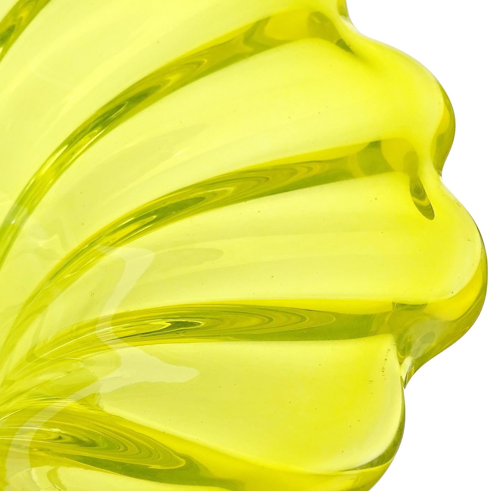 Mid-Century Modern Murano Bright Yellow Opalescent Italian Art Glass Midcentury Center Bowl Vase