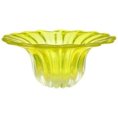 Murano Bright Yellow Opalescent Italian Art Glass Midcentury Center Bowl Vase