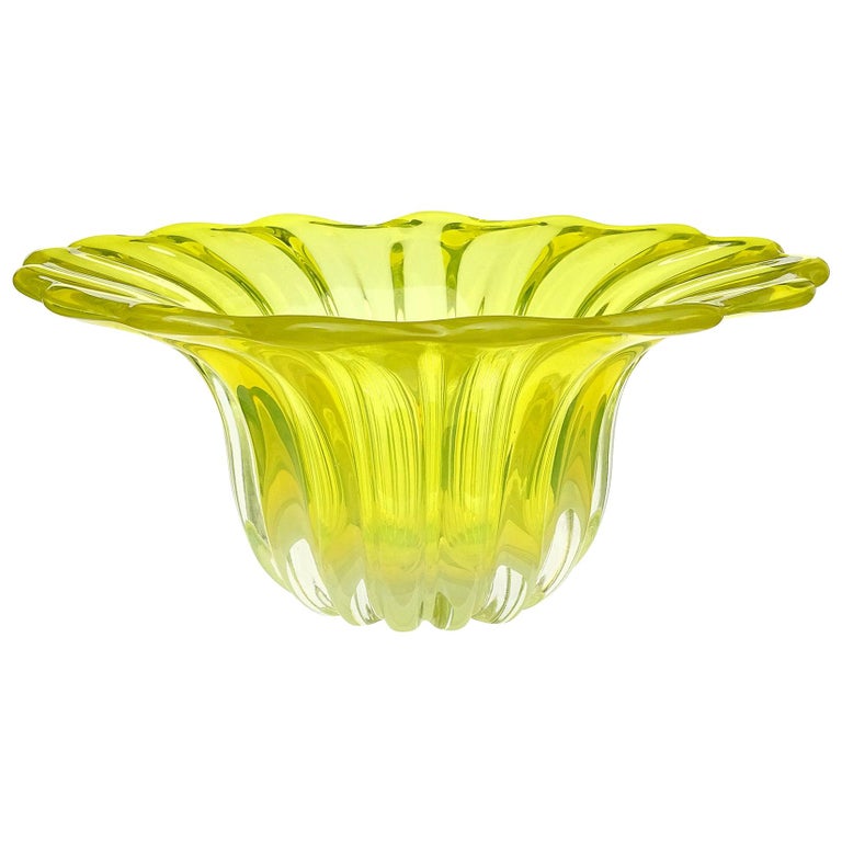 Murano Bright Yellow Opalescent Italian Art Glass Midcentury Center